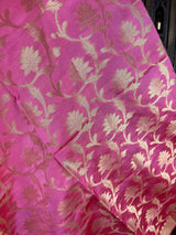 Rose Pink Soft Silk Floral dupatta in soft silk (non-pure) with floral jaal with muted gold zari — Kaash Collection