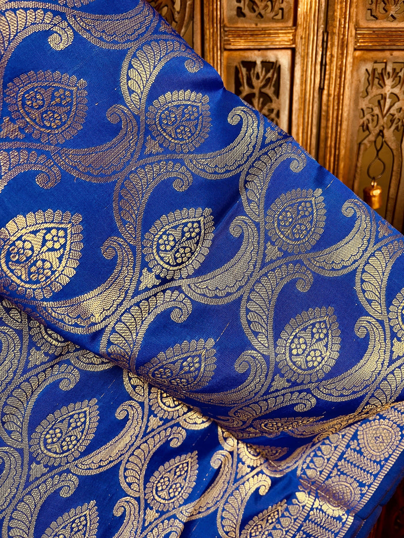 Royal Blue Banarasi Soft Silk Designer Dupatta with Muted Gold Zari | Benarasi Dupatta | Gift For Her | Kaash Collection - Kaash