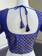 Royal Blue Brocade with Muted Gold Zari ready-to-wear blouse with muted gold zari weave on brocade — Kaash Collection