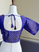 Royal Blue Brocade with Muted Gold Zari ready-to-wear blouse with muted gold zari weave on brocade — Kaash Collection