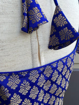 Royal Blue Brocade with Muted Gold Zari ready-to-wear blouse with muted gold zari weave on brocade — Kaash Collection