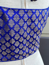 Royal Blue Brocade with Muted Gold Zari ready-to-wear blouse with muted gold zari weave on brocade — Kaash Collection