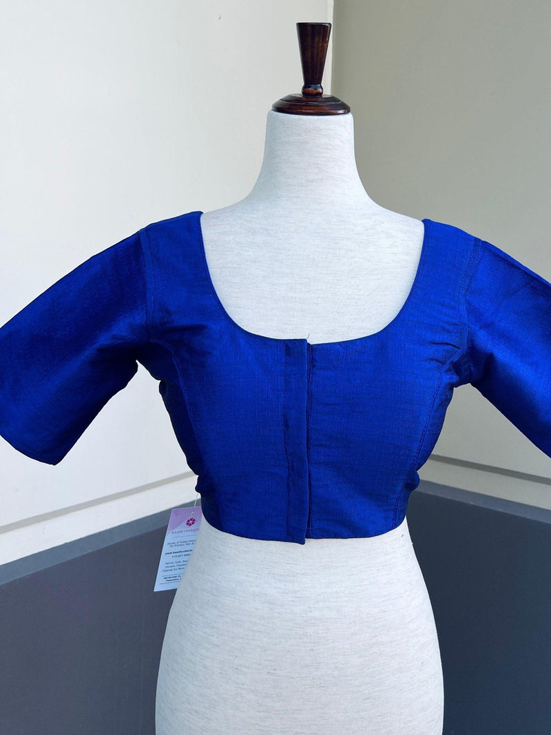 Royal Blue Color Plain Blouse in Raw Silk Material Princess Cut ReadytoWear Blouses - Kaash