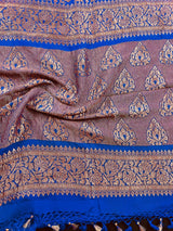 Royal Blue pure khaddi georgette banarasi silk saree with antique copper zari weave — Kaash Collection