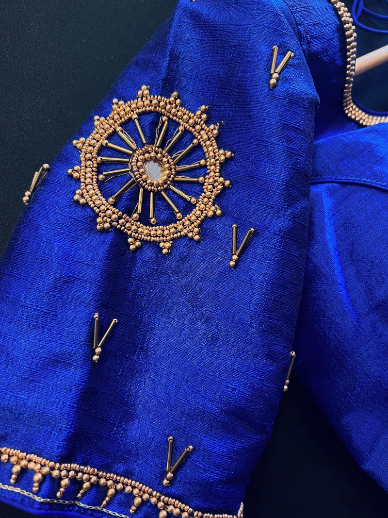 Royal Blue Raw Silk Ready to Wear Blouse - Kaash