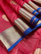 Ruby Red Soft Cotton Silk saree in soft cotton silk with zari buttas with 7.5" banarasi borders — Kaash Collection