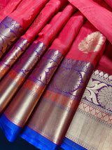 Ruby Red Soft Cotton Silk saree in soft cotton silk with zari buttas with 7.5" banarasi borders — Kaash Collection