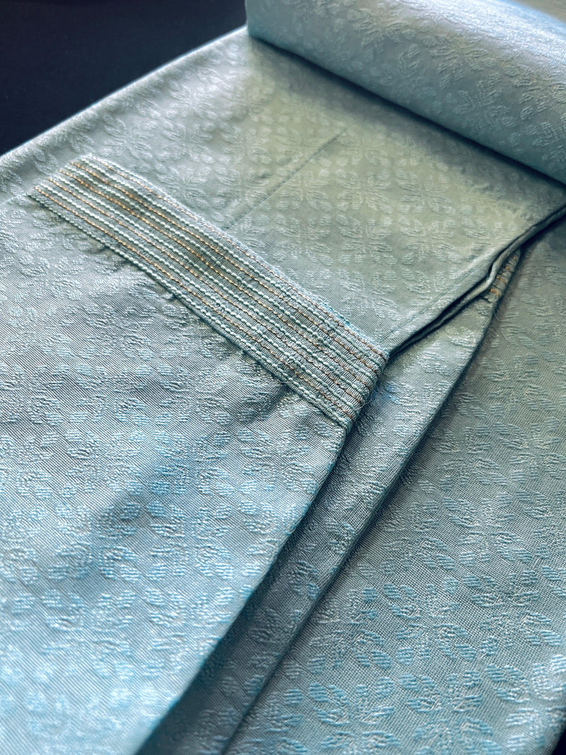 Sea Blue Color Raw Silk Men Kurta Pajama with Self Design Material | Mens Ethnic Wear | Gift For Him | Men's Wedding Kurtas - Kaash