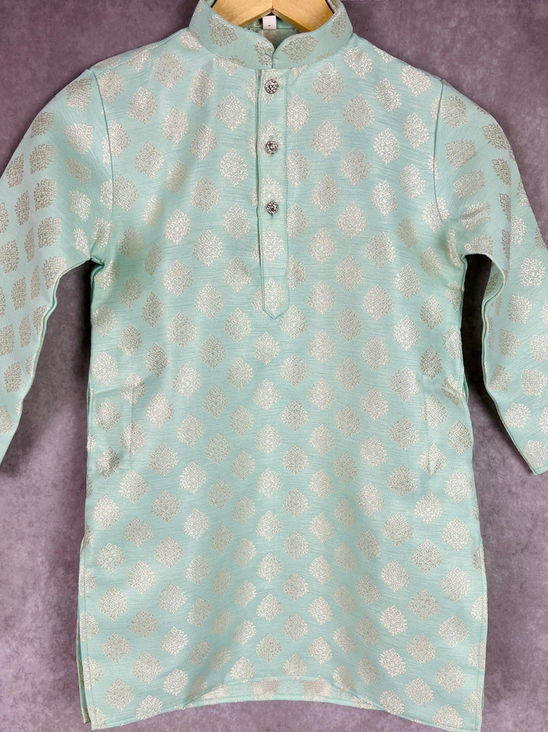 Sea Green Boys with Floral Butta Weave 2-piece kurta pajama set for boys with floral butta weaving design — Kaash Collection