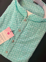 Sea Green men's kurta pajama in georgette with lucknowi chikankari embroidery — Kaash Collection
