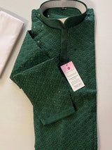 Bottle Green men's kurta pajama in premium georgette with sequin & chikankari embroidery — Kaash Collection