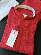 Maroon Red men's kurta pajama in premium georgette with sequin & chikankari embroidery — Kaash Collection