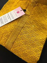 Mustard Yellow men's kurta pajama in premium georgette with sequin & chikankari embroidery — Kaash Collection