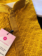 Mustard Yellow men's kurta pajama in premium georgette with sequin & chikankari embroidery — Kaash Collection