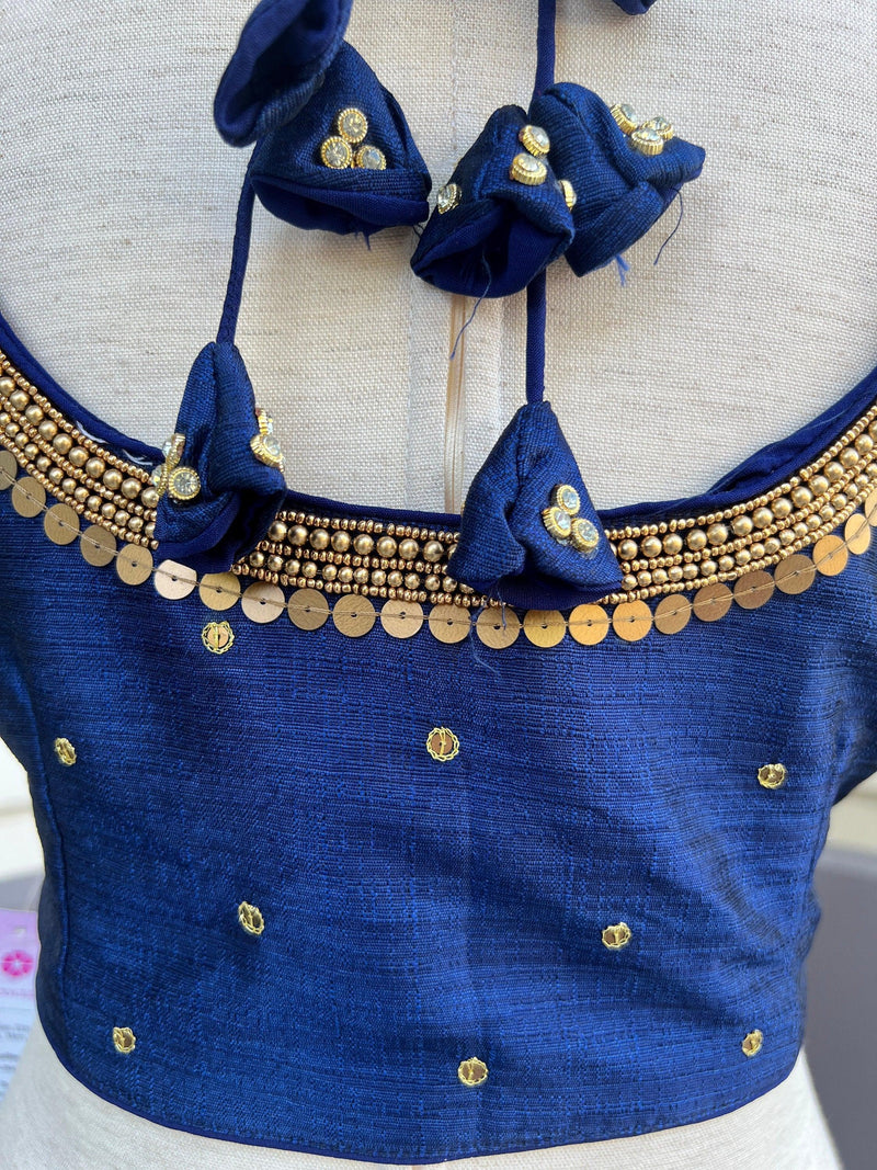 Size 36 | Navy Blue Color Raw Silk Ready to Wear Blouse | Handwork Blouses | Padded Blouse | Readymade Saree Blouses | Blue Color Blouse - Kaash