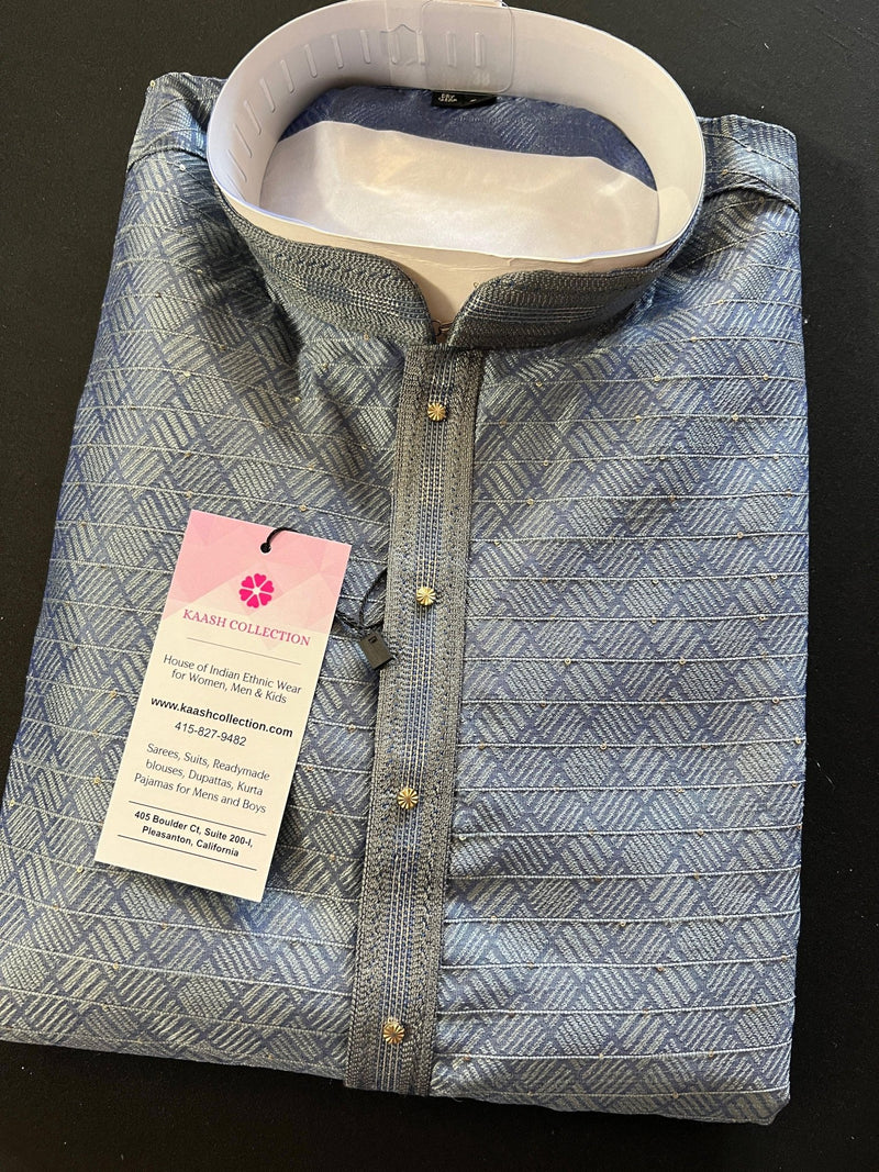 Slate Grey men's kurta pajama in soft silk (non-pure) with tiny sequin with designer weave — Kaash Collection