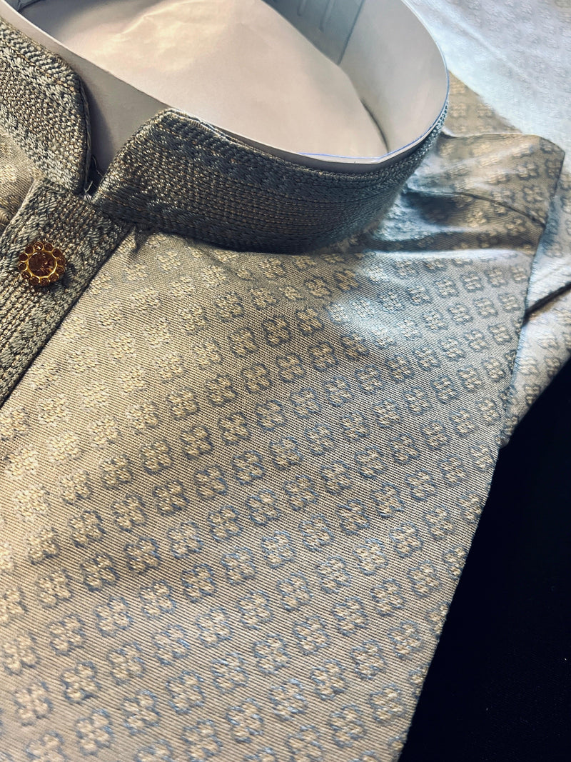 Sliver Grey Soft Silk Color Kurta Pajama Set with butti design on the Kurta | Kurta Pajama for Men | Men Ethnic Wear | Grey Kurta Sets - Kaash