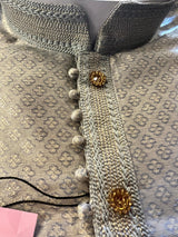 Sliver Grey Soft Silk Color Kurta Pajama Set with butti design on the Kurta | Kurta Pajama for Men | Men Ethnic Wear | Grey Kurta Sets - Kaash