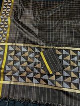 Statement Black Saree with Checks - Kaash