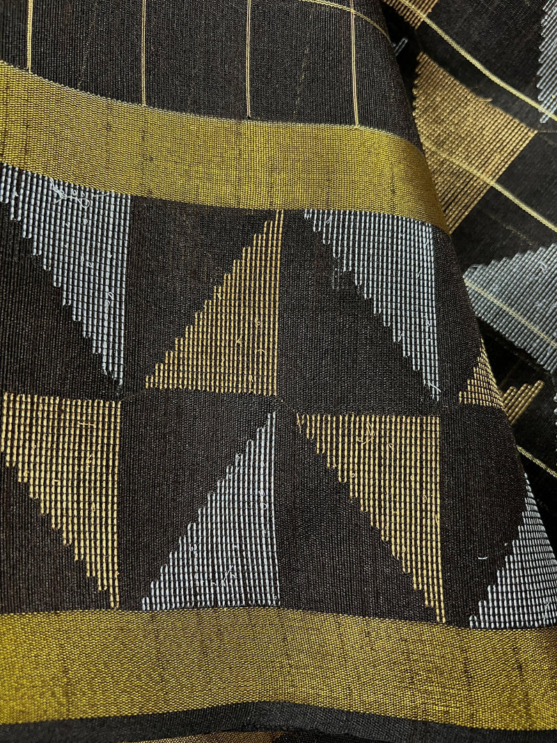 Statement Black Saree with Checks | Handwoven Saree | Semi Raw Silk Saree | Light Weight Saree | Gift for Her | Soft Saree | Kaash Sarees - Kaash