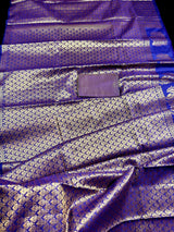 Royal Blue Banarasi Designer saree in banarasi silk with muted gold zari with floral motifs & designer border — Kaash Collection