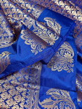 Royal Blue Banarasi Designer saree in banarasi silk with muted gold zari with floral motifs & designer border — Kaash Collection