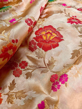 Gold Banarasi saree in pure banarasi satin with handwoven floral meenakari jaal — Kaash Collection