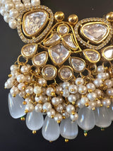 Statement Handmade Necklace in Tayani Kundan with Grey Color Monalisa Beads - Kaash