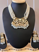 Statement Handmade Necklace in Tayani Kundan with Grey Color Monalisa Beads - Kaash