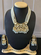 Statement Handmade Necklace in Tayani Kundan with Grey Color Monalisa Beads - Kaash