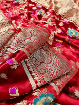 Statement Red Color Pure Satin Silk Saree with Handwoven Floral Meenakari Floral Jaal Weave | SILK MARK CERTIFIED - Kaash