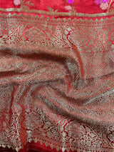 Statement Red Color Pure Satin Silk Saree with Handwoven Floral Meenakari Floral Jaal Weave | SILK MARK CERTIFIED - Kaash