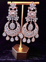 Statement Rose Gold Chandbali Style Premium Quality American Diamond Earrings - Kaash