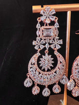 Statement Rose Gold Chandbali Style Premium Quality American Diamond Earrings - Kaash