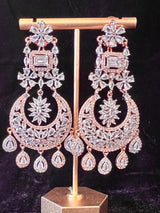 Statement Rose Gold Chandbali Style Premium Quality American Diamond Earrings | Indian Jewelry | AD Earrings | Long Earrings | Light Weight - Kaash