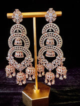 Statement Rose Gold Long and Premium Quality American Diamond Earrings with small Jumkis - Kaash