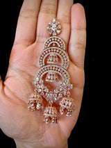 Statement Rose Gold Long and Premium Quality American Diamond Earrings with small Jumkis - Kaash