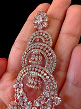 Statement Rose Gold Long and Premium Quality American Diamond Earrings with small Jumkis - Kaash