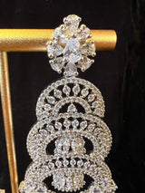 Statement Sliver Color Long and Premium Quality American Diamond Earrings with small Jumkis - Kaash