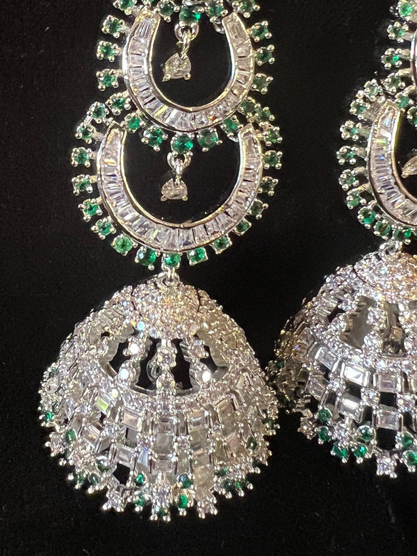 Statement Sliver Color Long and Premium Quality American Diamond Jumka Style Earrings with Pearl | Indian Jewelry | | Long Earrings - Kaash