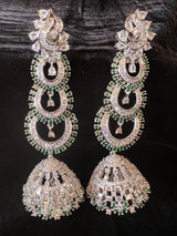 Statement Sliver Color Long and Premium Quality American Diamond Jumka Style Earrings with Pearl | Indian Jewelry | | Long Earrings - Kaash