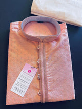 Tea Pink men's kurta pajama in silk (non-pure) with self-design weave with embroidered pattern — Kaash Collection