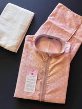 Tea Pink men's kurta pajama in silk (non-pure) with self-design weave with embroidered pattern — Kaash Collection