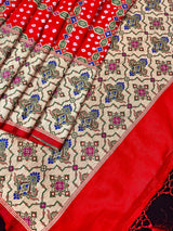 Tomato Red Banarasi Dupion Silk Bandhej Bandhani Saree | Minakari Work | Muted Zari Weave | Authentic Bandhej Saree | Saree Store - Kaash