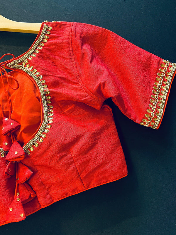Tomato Red Color Raw Silk Ready to Wear Blouse | Padded Blouse | Size - 36 | Readymade Saree Blouses | Stitched Blouses | Kaash Blouses - Kaash