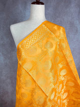 Turmeric Yellow Semi Silk Floral dupatta in soft silk (non-pure) with floral jaal with muted gold zari — Kaash Collection