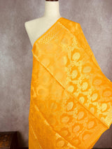Turmeric Yellow Semi Silk Floral dupatta in soft silk (non-pure) with floral jaal with muted gold zari — Kaash Collection