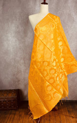 Turmeric Yellow Semi Silk Floral dupatta in soft silk (non-pure) with floral jaal with muted gold zari — Kaash Collection
