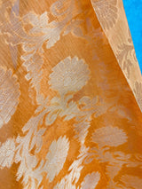 Turmeric Yellow Semi Silk Floral dupatta in soft silk (non-pure) with floral jaal with muted gold zari — Kaash Collection