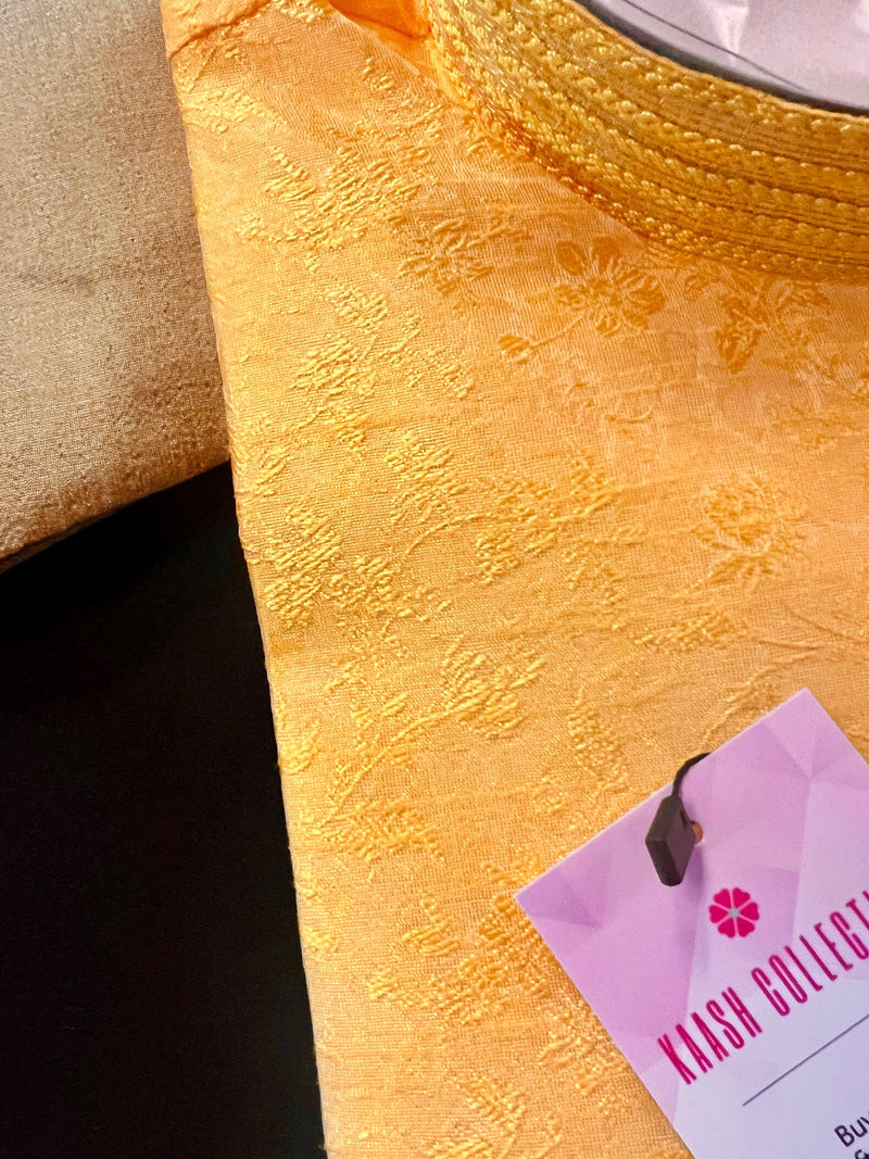 Turmeric Yellow designer Men Kurta Pajama Set with Weave Work | Soft Silk Men Ethnic Wear| Designer Mens Wear | Kaash Collection - Kaash